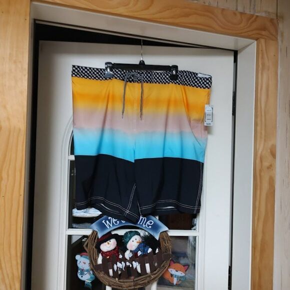 New George Multi-Colored At The Knee Swim Shorts Men's 3XL 48/50 - Picture 1 of 2